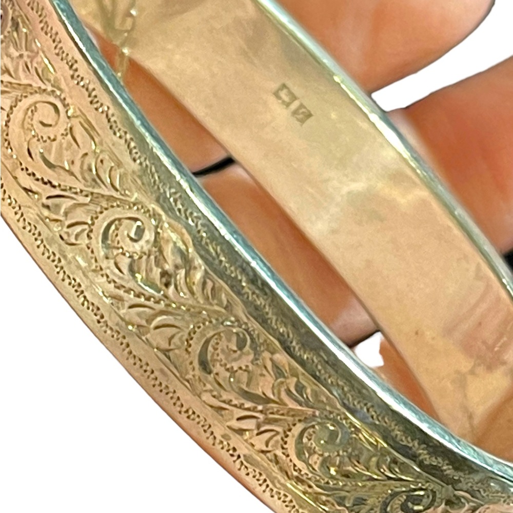 Antique Sterling silver 925 Victorian etched bangle JG LTD Euro markings lion - Picture 3 of 8